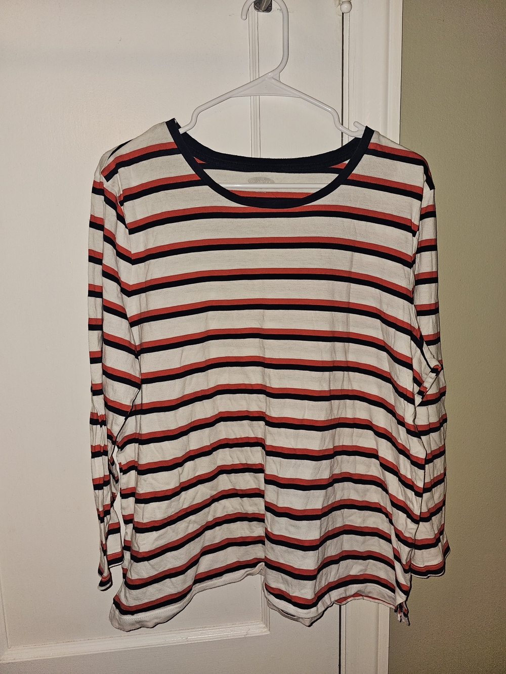 Old Navy Long-Sleeve Striped Tee in White, Navy & Red